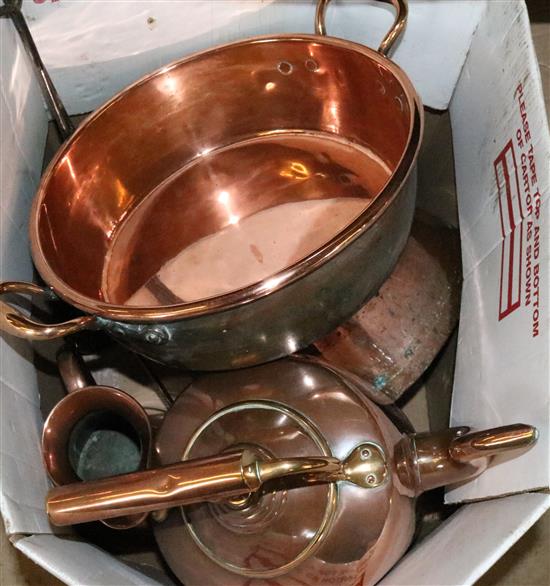 Assorted copper wares and fire accessories